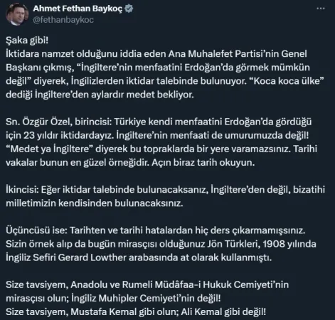 AK Partili Baykoç’tan Özgür Özel’e tepki: "Mustafa Kemal gibi olun; Ali Kemal gibi değil"