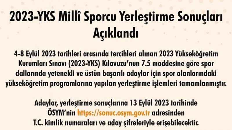 2023-YKS Milli Sporcu yerleştirme sonuçları açıklandı