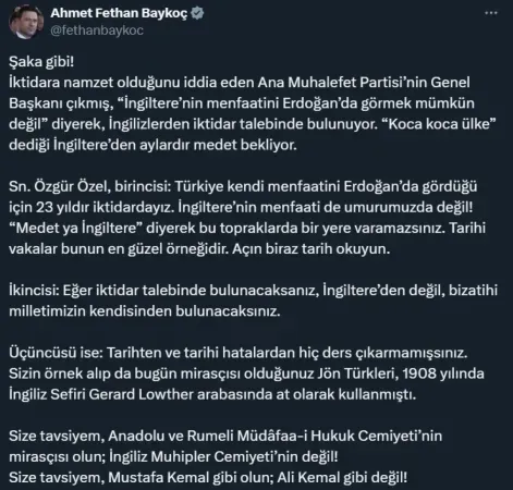 AK Partili Baykoç’tan Özgür Özel’e tepki: "Mustafa Kemal gibi olun; Ali Kemal gibi değil"