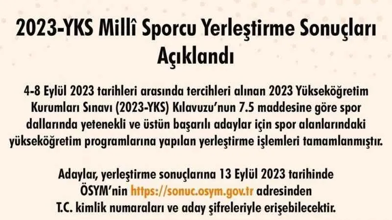 2023-YKS Milli Sporcu yerleştirme sonuçları açıklandı