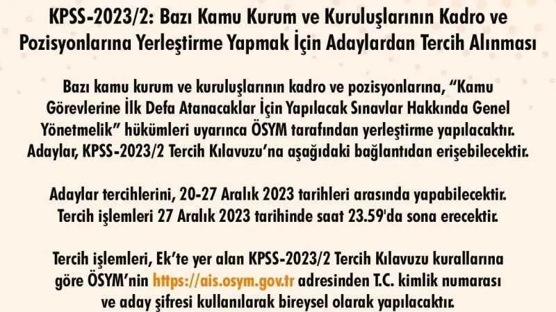 ÖSYM’den 'KPSS tercih' duyurusu